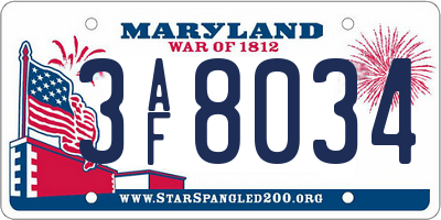 MD license plate 3AF8034