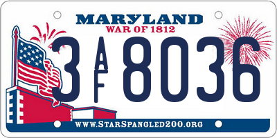 MD license plate 3AF8036