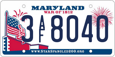 MD license plate 3AF8040
