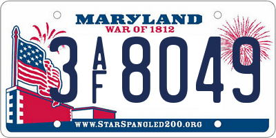 MD license plate 3AF8049