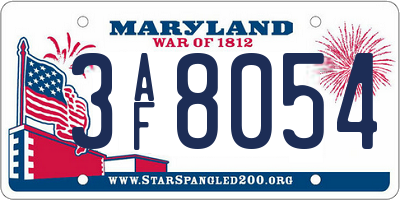 MD license plate 3AF8054