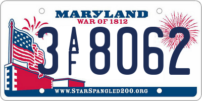 MD license plate 3AF8062