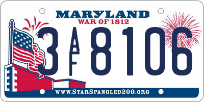 MD license plate 3AF8106