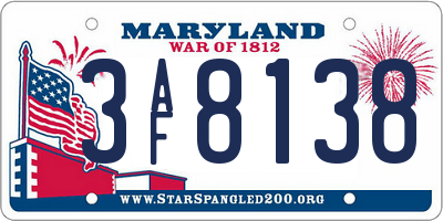 MD license plate 3AF8138