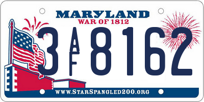 MD license plate 3AF8162