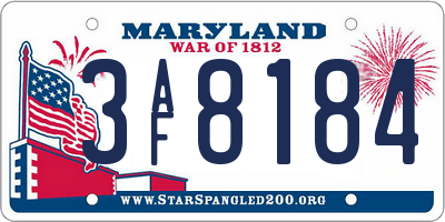 MD license plate 3AF8184