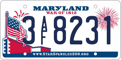 MD license plate 3AF8231
