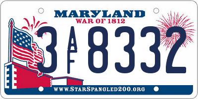 MD license plate 3AF8332
