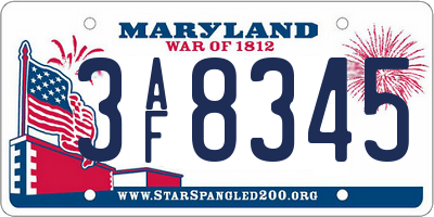 MD license plate 3AF8345