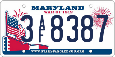 MD license plate 3AF8387