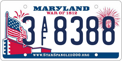 MD license plate 3AF8388