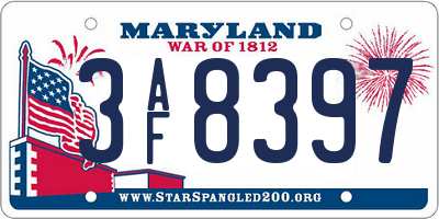 MD license plate 3AF8397