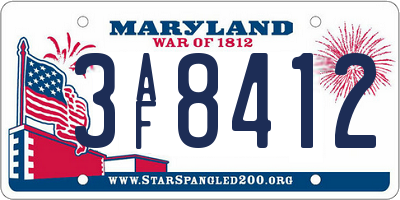 MD license plate 3AF8412