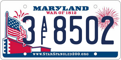 MD license plate 3AF8502