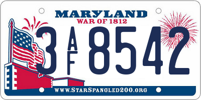 MD license plate 3AF8542
