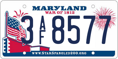 MD license plate 3AF8577
