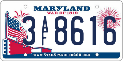 MD license plate 3AF8616