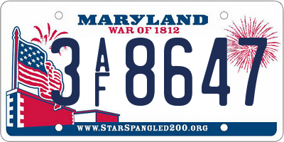 MD license plate 3AF8647