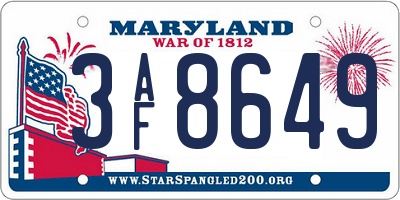 MD license plate 3AF8649