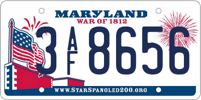 MD license plate 3AF8656