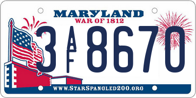 MD license plate 3AF8670