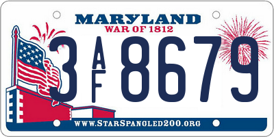 MD license plate 3AF8679
