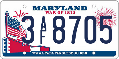 MD license plate 3AF8705