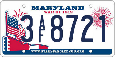 MD license plate 3AF8721