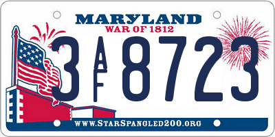 MD license plate 3AF8723