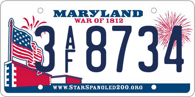 MD license plate 3AF8734