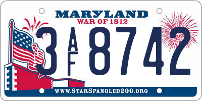 MD license plate 3AF8742