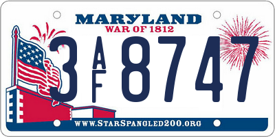 MD license plate 3AF8747