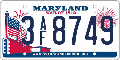 MD license plate 3AF8749