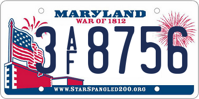 MD license plate 3AF8756