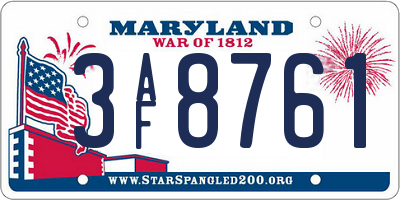 MD license plate 3AF8761