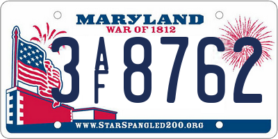 MD license plate 3AF8762