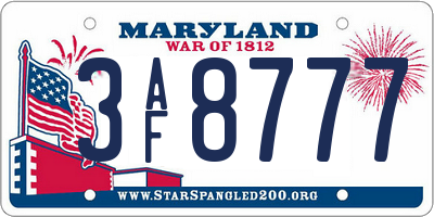 MD license plate 3AF8777