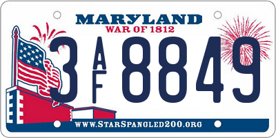 MD license plate 3AF8849