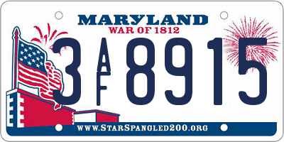 MD license plate 3AF8915