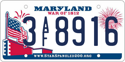 MD license plate 3AF8916