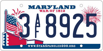 MD license plate 3AF8925