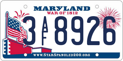 MD license plate 3AF8926