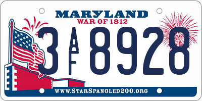 MD license plate 3AF8928
