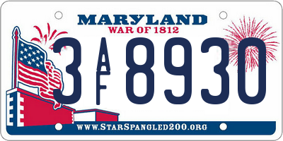 MD license plate 3AF8930