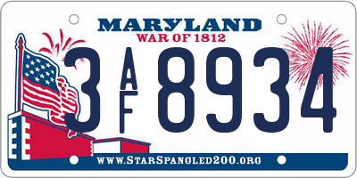 MD license plate 3AF8934