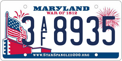MD license plate 3AF8935