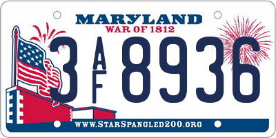 MD license plate 3AF8936