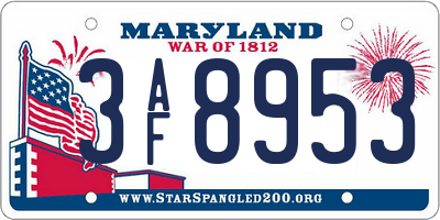 MD license plate 3AF8953