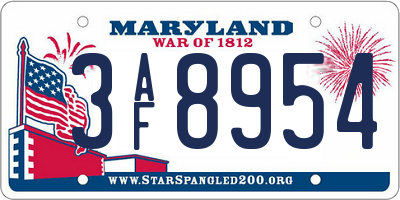 MD license plate 3AF8954