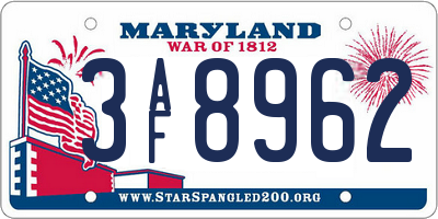 MD license plate 3AF8962